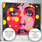 Vibrant Pop Art Female Portrait Yellow Polka Dot Illustration Canvas Wall Art Print Decor Picture Ready to Hang