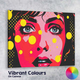 Vibrant Pop Art Female Portrait Yellow Polka Dot Illustration Canvas Wall Art Print Decor Picture Ready to Hang