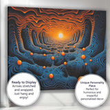 Abstract Blue Orange Glowing Topographic Tunnel Futuristic Digital Art Canvas Wall Art Print Decor Picture Ready to Hang