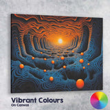 Abstract Blue Orange Glowing Topographic Tunnel Futuristic Digital Art Canvas Wall Art Print Decor Picture Ready to Hang