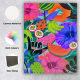 Vibrant Tropical Fruit And Hibiscus Botanical Collage Illustration Canvas Wall Art Print Decor Picture Ready to Hang
