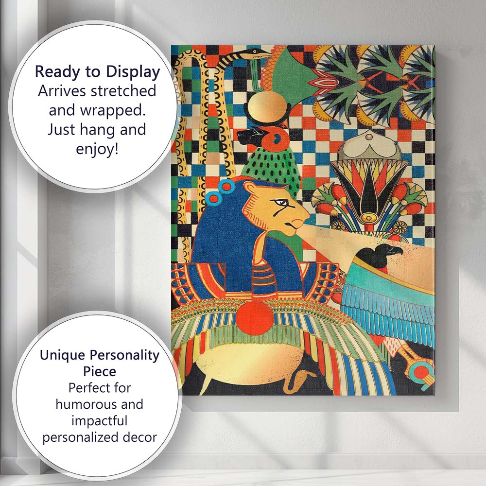 Colourful Ancient Egyptian Goddess And Sacred Falcon Illustration Canvas Wall Art Print Decor Picture Ready to Hang