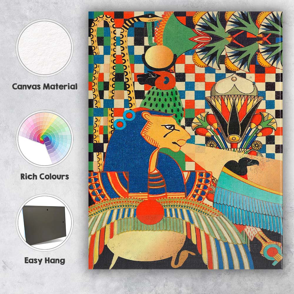 Colourful Ancient Egyptian Goddess And Sacred Falcon Illustration Canvas Wall Art Print Decor Picture Ready to Hang