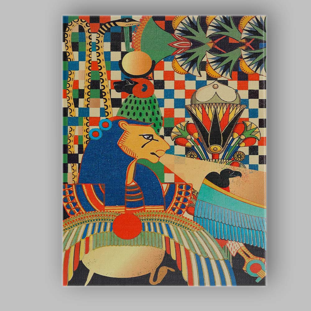 Colourful Ancient Egyptian Goddess And Sacred Falcon Illustration Canvas Wall Art Print Decor Picture Ready to Hang