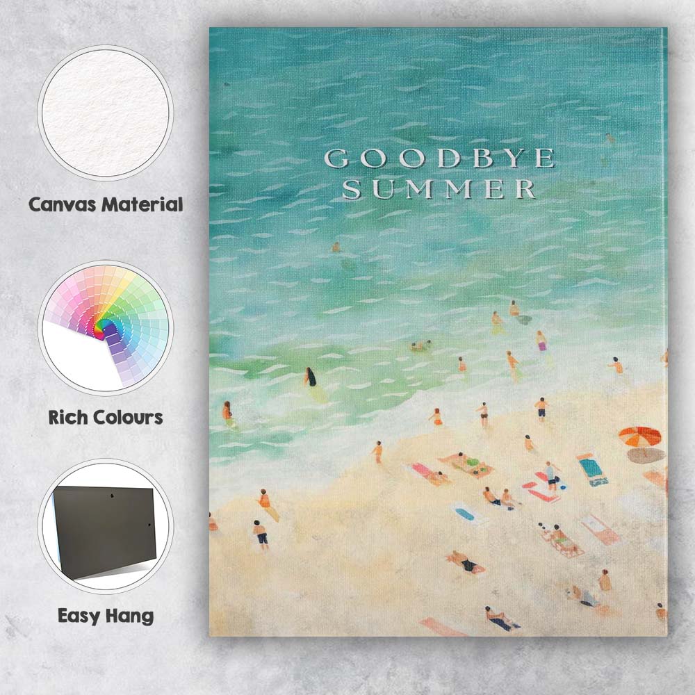 Goodbye Summer Coastal Beach Typography Watercolour Illustration Canvas Wall Art Print Decor Picture Ready to Hang