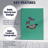 Minimal Teal Background Purple Butterflies With Gold Glitter Illustration Canvas Wall Art Print Decor Picture Ready to Hang
