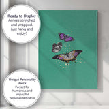 Minimal Teal Background Purple Butterflies With Gold Glitter Illustration Canvas Wall Art Print Decor Picture Ready to Hang