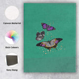 Minimal Teal Background Purple Butterflies With Gold Glitter Illustration Canvas Wall Art Print Decor Picture Ready to Hang
