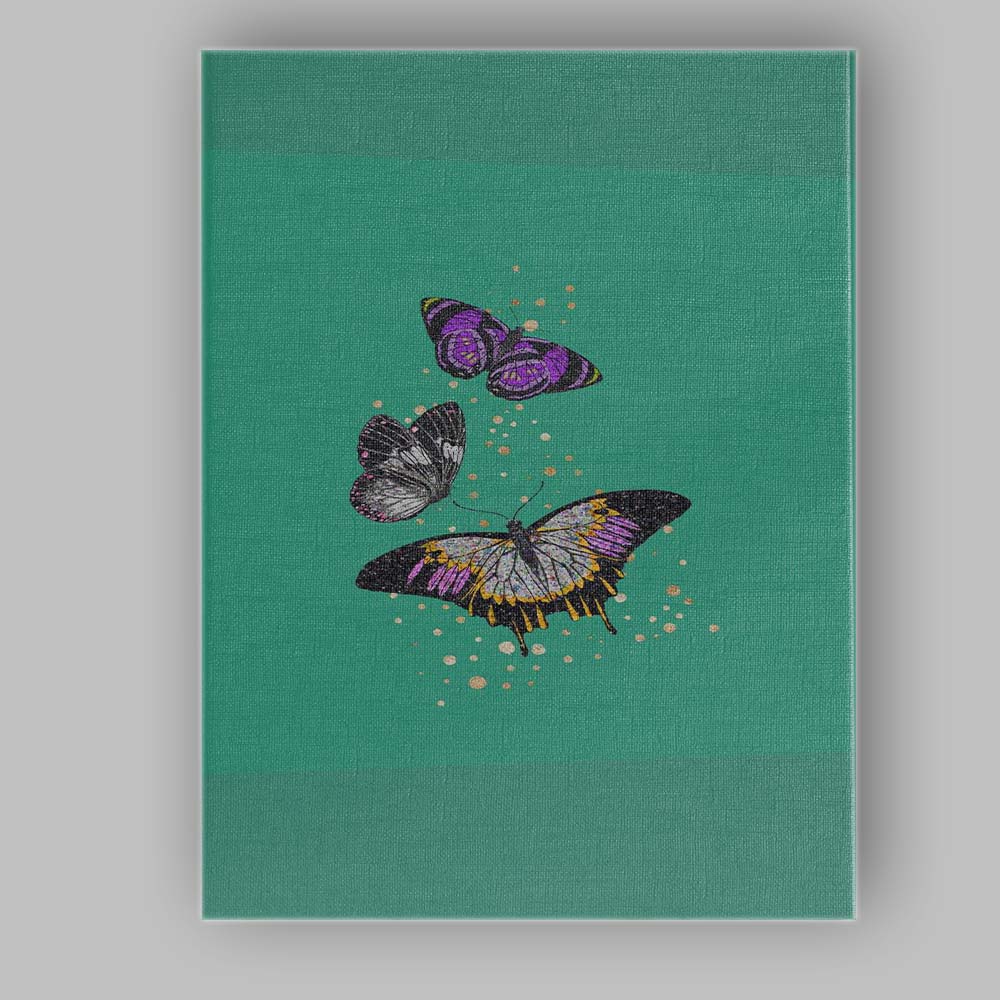 Minimal Teal Background Purple Butterflies With Gold Glitter Illustration Canvas Wall Art Print Decor Picture Ready to Hang