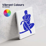 Abstract Blue Minimalist Seated Figure Silhouette Contemporary Line Art Canvas Wall Art Print Decor Picture Ready to Hang