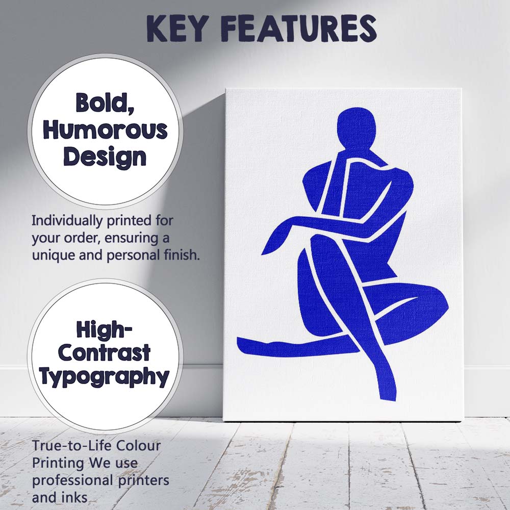 Abstract Blue Minimalist Seated Figure Silhouette Contemporary Line Art Canvas Wall Art Print Decor Picture Ready to Hang