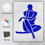 Abstract Blue Minimalist Seated Figure Silhouette Contemporary Line Art Canvas Wall Art Print Decor Picture Ready to Hang