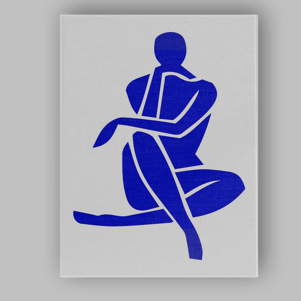 Abstract Blue Minimalist Seated Figure Silhouette Contemporary Line Art Canvas Wall Art Print Decor Picture Ready to Hang