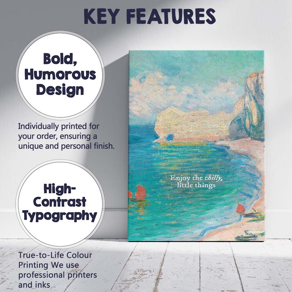 Impressionist Coastal Cliffs Seascape With Inspirational Quote Canvas Wall Art Print Decor Picture Ready to Hang