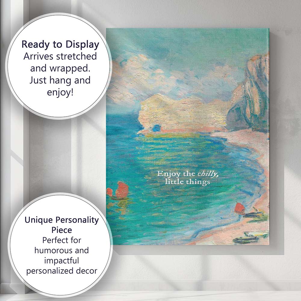 Impressionist Coastal Cliffs Seascape With Inspirational Quote Canvas Wall Art Print Decor Picture Ready to Hang