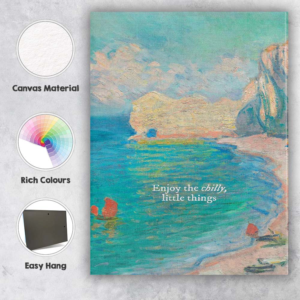 Impressionist Coastal Cliffs Seascape With Inspirational Quote Canvas Wall Art Print Decor Picture Ready to Hang