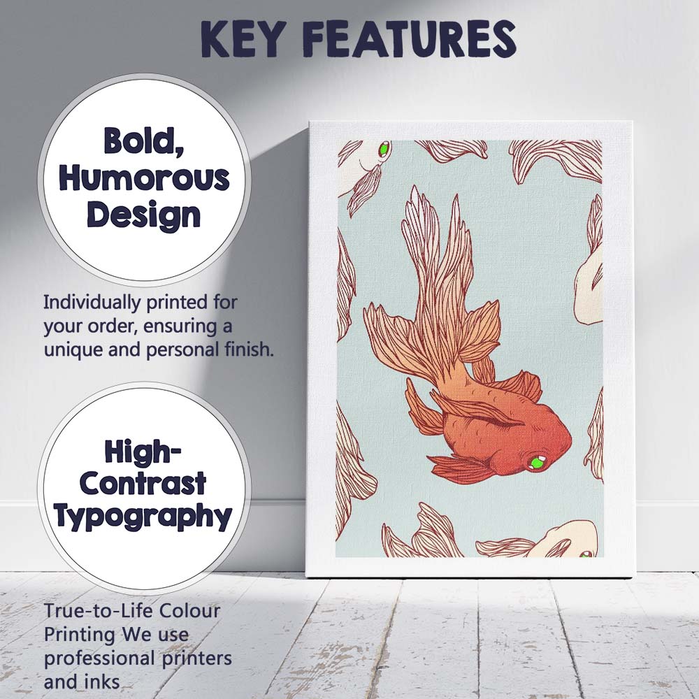 Coral Goldfish Illustration Aqua Blue Underwater Seamless Pattern Canvas Wall Art Print Decor Picture Ready to Hang