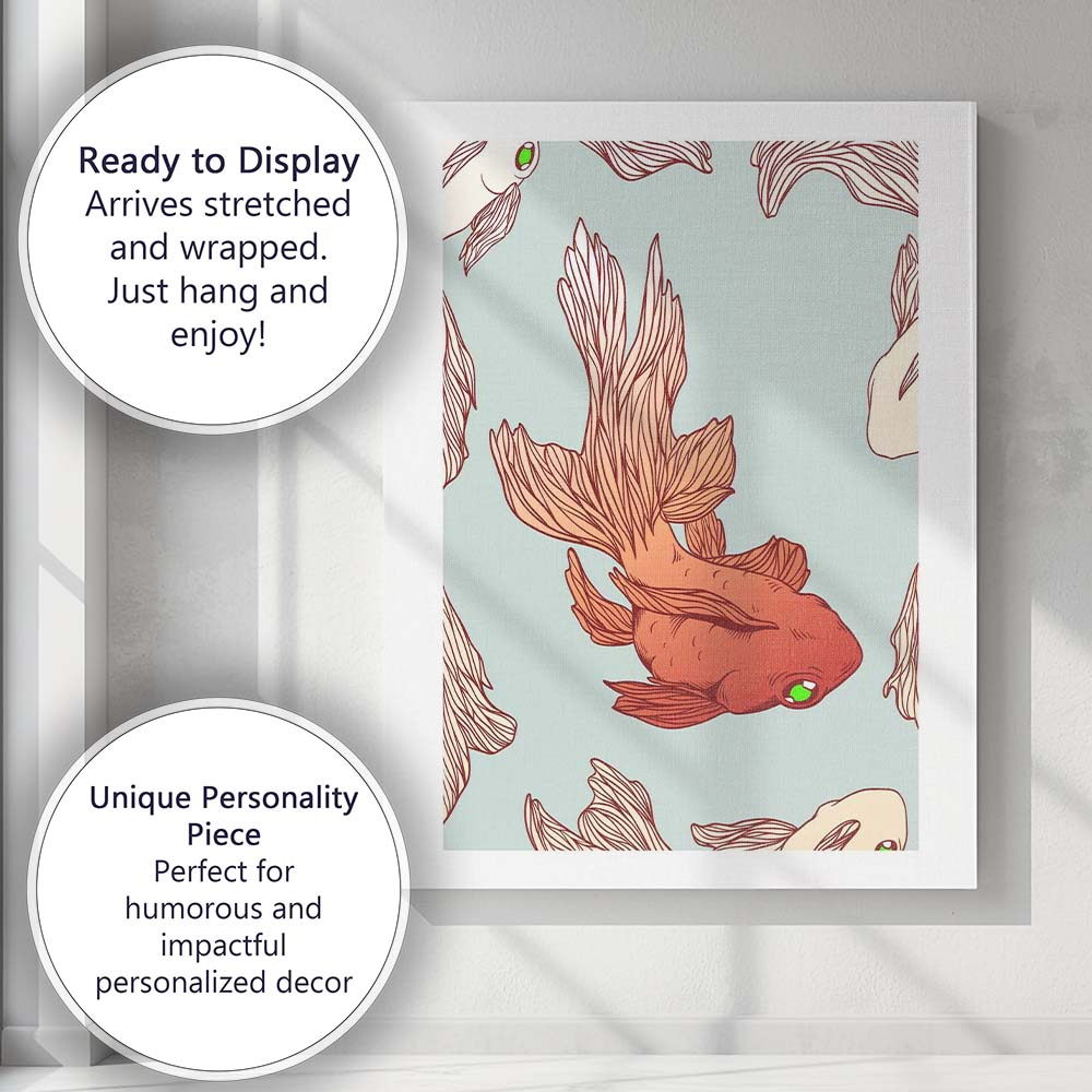 Coral Goldfish Illustration Aqua Blue Underwater Seamless Pattern Canvas Wall Art Print Decor Picture Ready to Hang