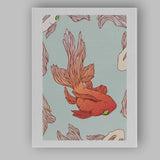 Coral Goldfish Illustration Aqua Blue Underwater Seamless Pattern Canvas Wall Art Print Decor Picture Ready to Hang