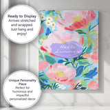 Pastel Pink Summer Floral Garden Typography Illustration Canvas Wall Art Print Decor Picture Ready to Hang