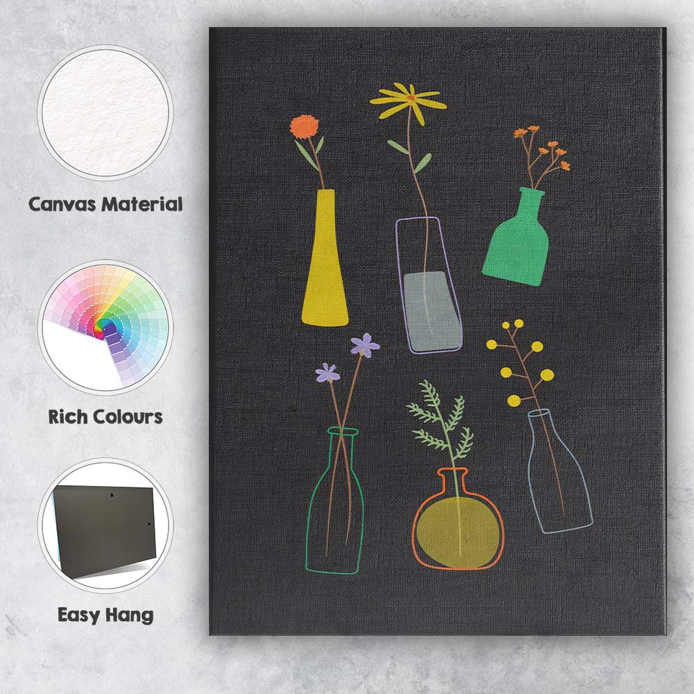 Minimalist Colourful Wildflowers In Glass Bottles Modern Still Life Canvas Wall Art Print Decor Picture Ready to Hang
