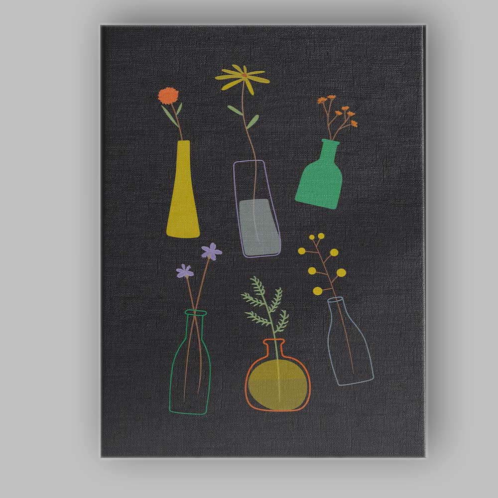 Minimalist Colourful Wildflowers In Glass Bottles Modern Still Life Canvas Wall Art Print Decor Picture Ready to Hang