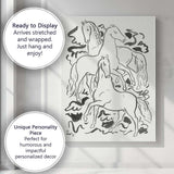 Minimalist Monochrome Running Horses Expressive Line Drawing Canvas Wall Art Print Decor Picture Ready to Hang