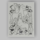 Minimalist Monochrome Running Horses Expressive Line Drawing Canvas Wall Art Print Decor Picture Ready to Hang