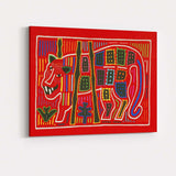 Vibrant Folk Art Red Leopard Abstract Tribal Animal Illustration Canvas Wall Art Print Decor Picture Ready to Hang