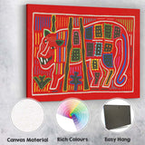 Vibrant Folk Art Red Leopard Abstract Tribal Animal Illustration Canvas Wall Art Print Decor Picture Ready to Hang