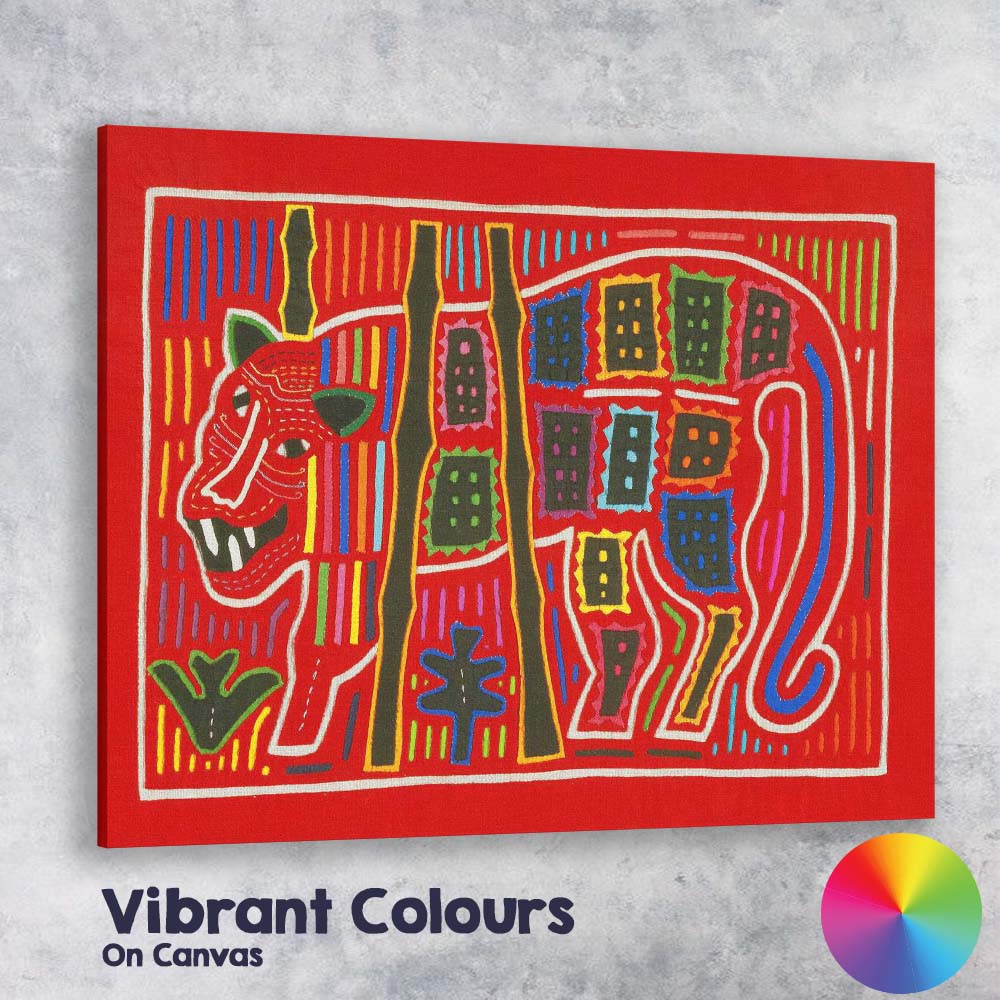 Vibrant Folk Art Red Leopard Abstract Tribal Animal Illustration Canvas Wall Art Print Decor Picture Ready to Hang