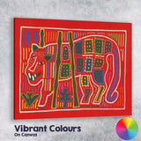 Vibrant Folk Art Red Leopard Abstract Tribal Animal Illustration Canvas Wall Art Print Decor Picture Ready to Hang