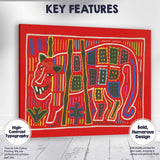 Vibrant Folk Art Red Leopard Abstract Tribal Animal Illustration Canvas Wall Art Print Decor Picture Ready to Hang