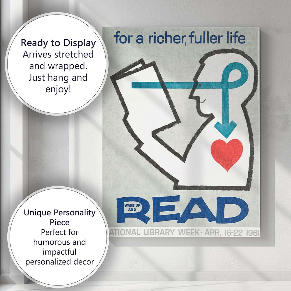 Mid Century Modern Read More Library Awareness Graphic Poster Canvas Wall Art Print Decor Picture Ready to Hang