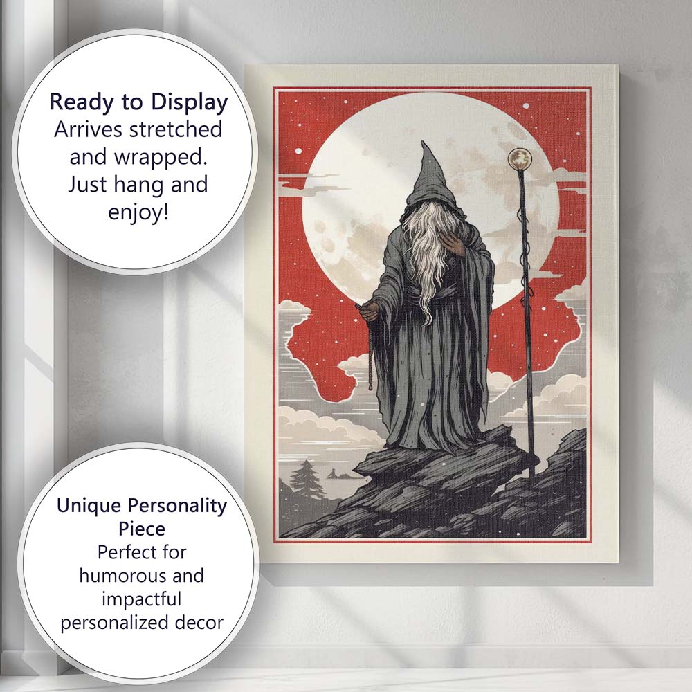 Fantasy Moonlit Wizard Mystic Landscape Magical Illustration Canvas Wall Art Print Decor Picture Ready to Hang