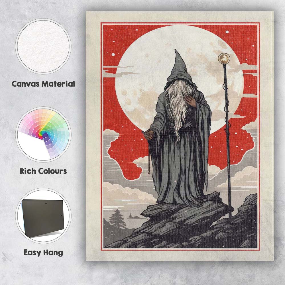 Fantasy Moonlit Wizard Mystic Landscape Magical Illustration Canvas Wall Art Print Decor Picture Ready to Hang