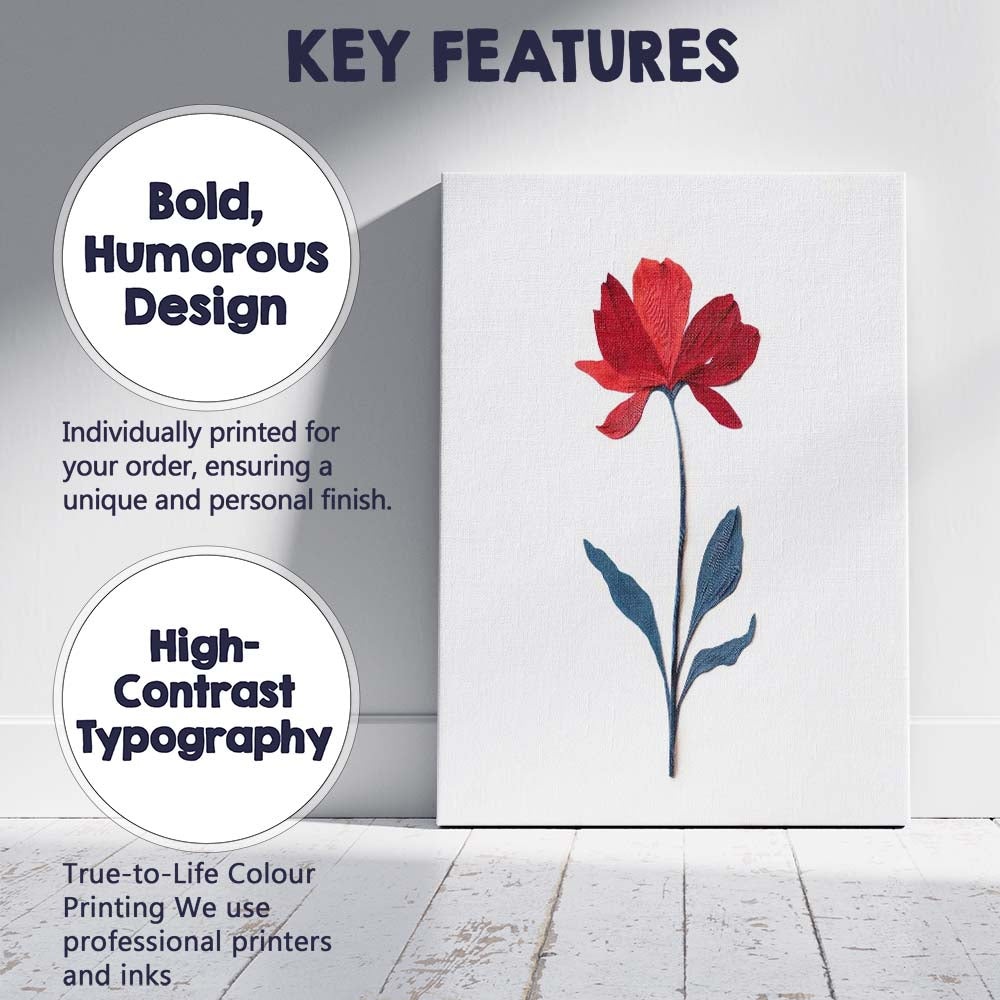Minimalist Red Botanical Flower Paper Cut Illustration Canvas Wall Art Print Decor Picture Ready to Hang