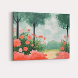 Soft Watercolour Garden Path Pink Floral Landscape Canvas Wall Art Print Decor Picture Ready to Hang