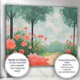 Soft Watercolour Garden Path Pink Floral Landscape Canvas Wall Art Print Decor Picture Ready to Hang