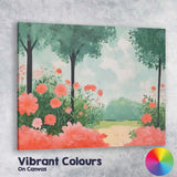 Soft Watercolour Garden Path Pink Floral Landscape Canvas Wall Art Print Decor Picture Ready to Hang