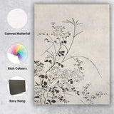 Japanese Sumi Ink Wildflower Minimalist Botanical Illustration Canvas Wall Art Print Decor Picture Ready to Hang