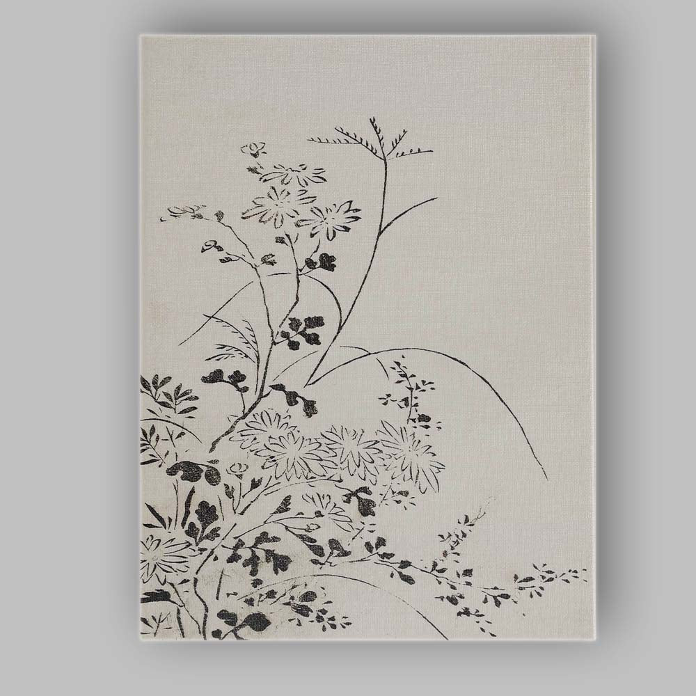 Japanese Sumi Ink Wildflower Minimalist Botanical Illustration Canvas Wall Art Print Decor Picture Ready to Hang