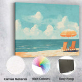 Minimalist Coastal Beach Umbrella Deck Chairs Seascape Canvas Wall Art Print Decor Picture Ready to Hang