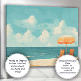 Minimalist Coastal Beach Umbrella Deck Chairs Seascape Canvas Wall Art Print Decor Picture Ready to Hang