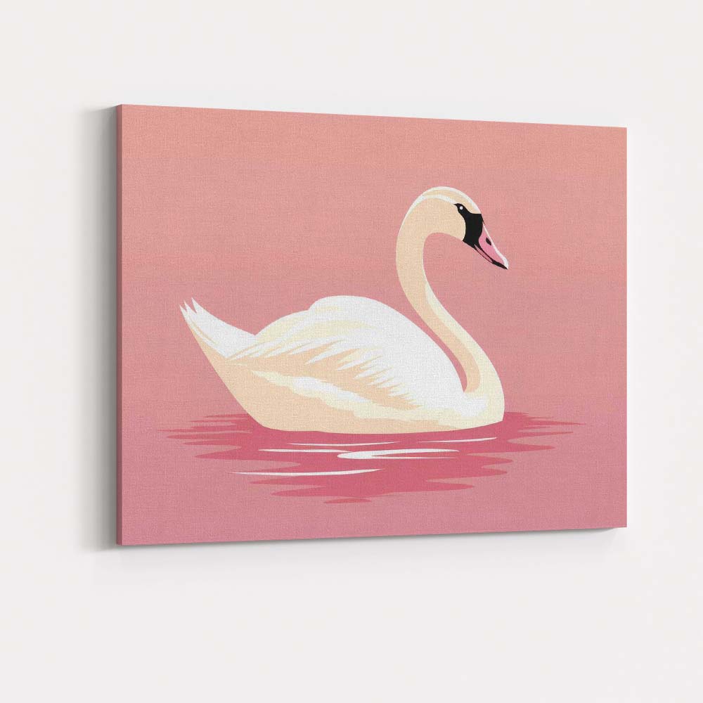 Elegant White Swan On Blush Pink Water Minimalist Wildlife Canvas Wall Art Print Decor Picture Ready to Hang