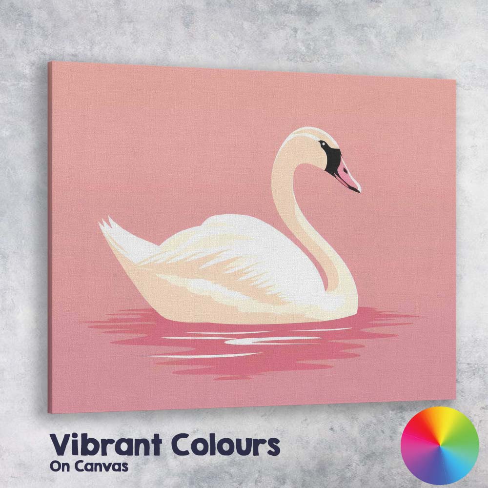 Elegant White Swan On Blush Pink Water Minimalist Wildlife Canvas Wall Art Print Decor Picture Ready to Hang