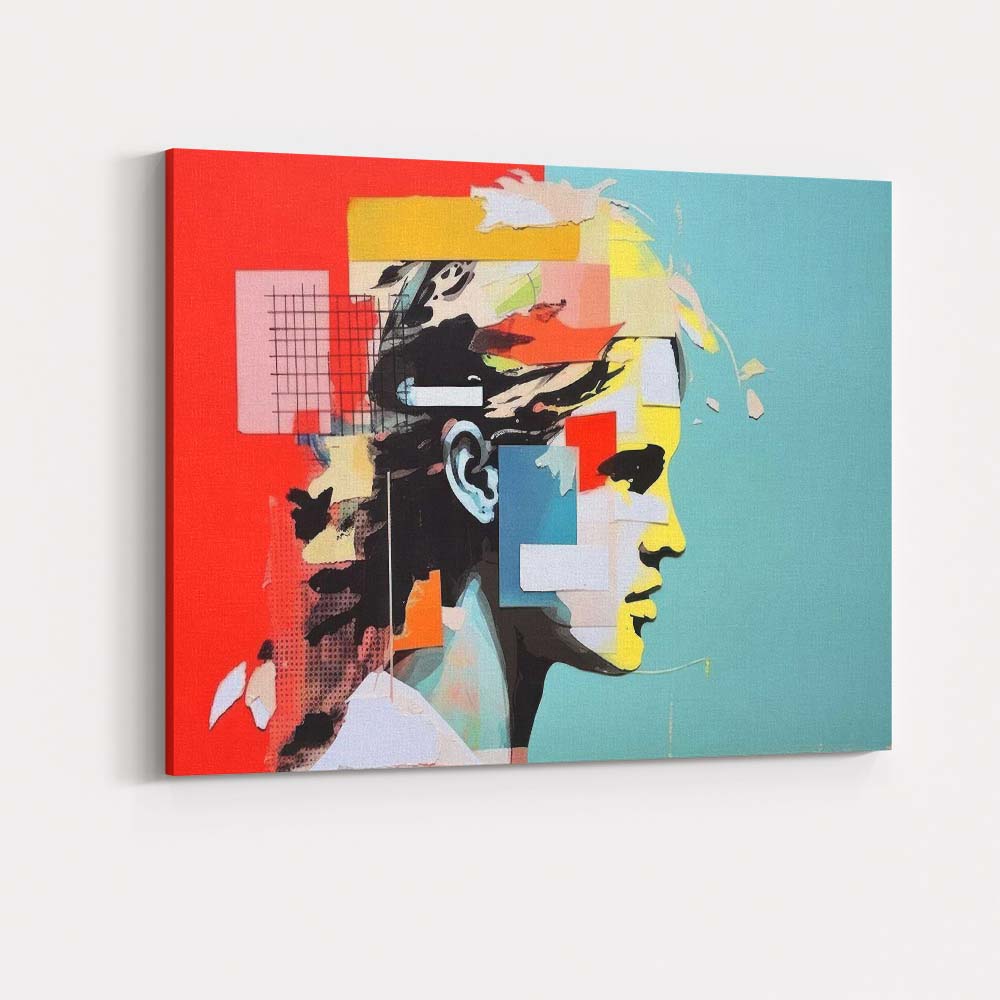 Contemporary Abstract Geometric Portrait Colour Block Collage Canvas Wall Art Print Decor Picture Ready to Hang