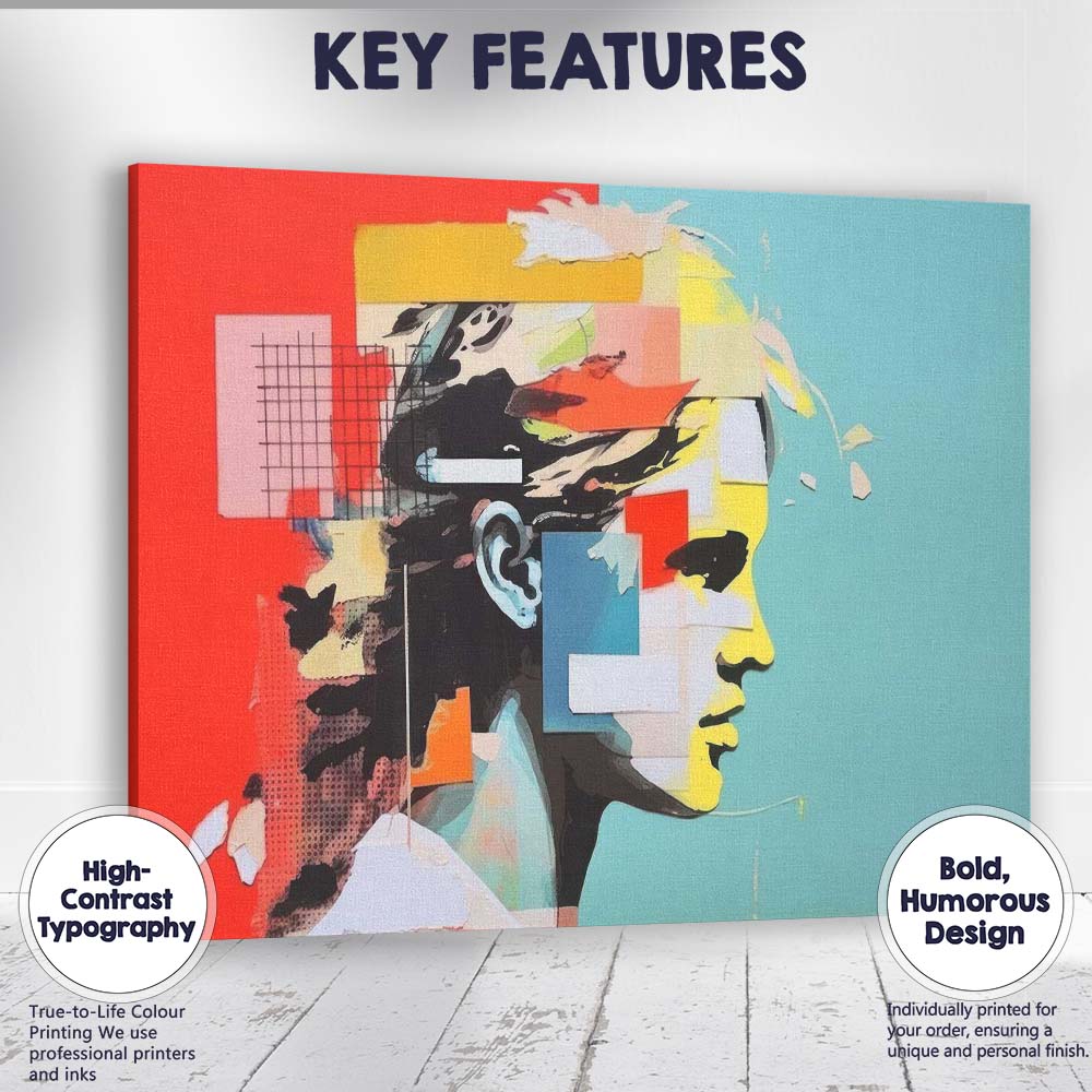 Contemporary Abstract Geometric Portrait Colour Block Collage Canvas Wall Art Print Decor Picture Ready to Hang