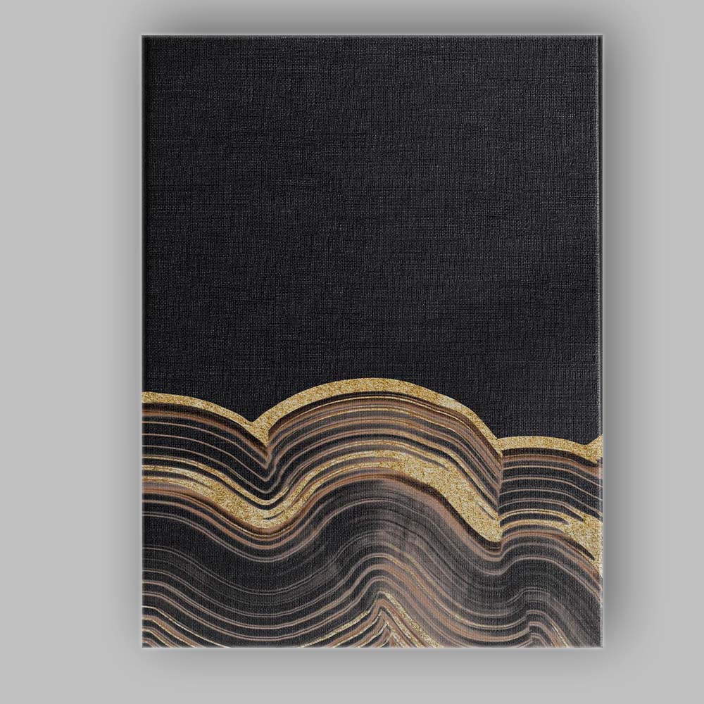 Abstract Black Gold Metallic Layered Wave Pattern Canvas Wall Art Print Decor Picture Ready to Hang