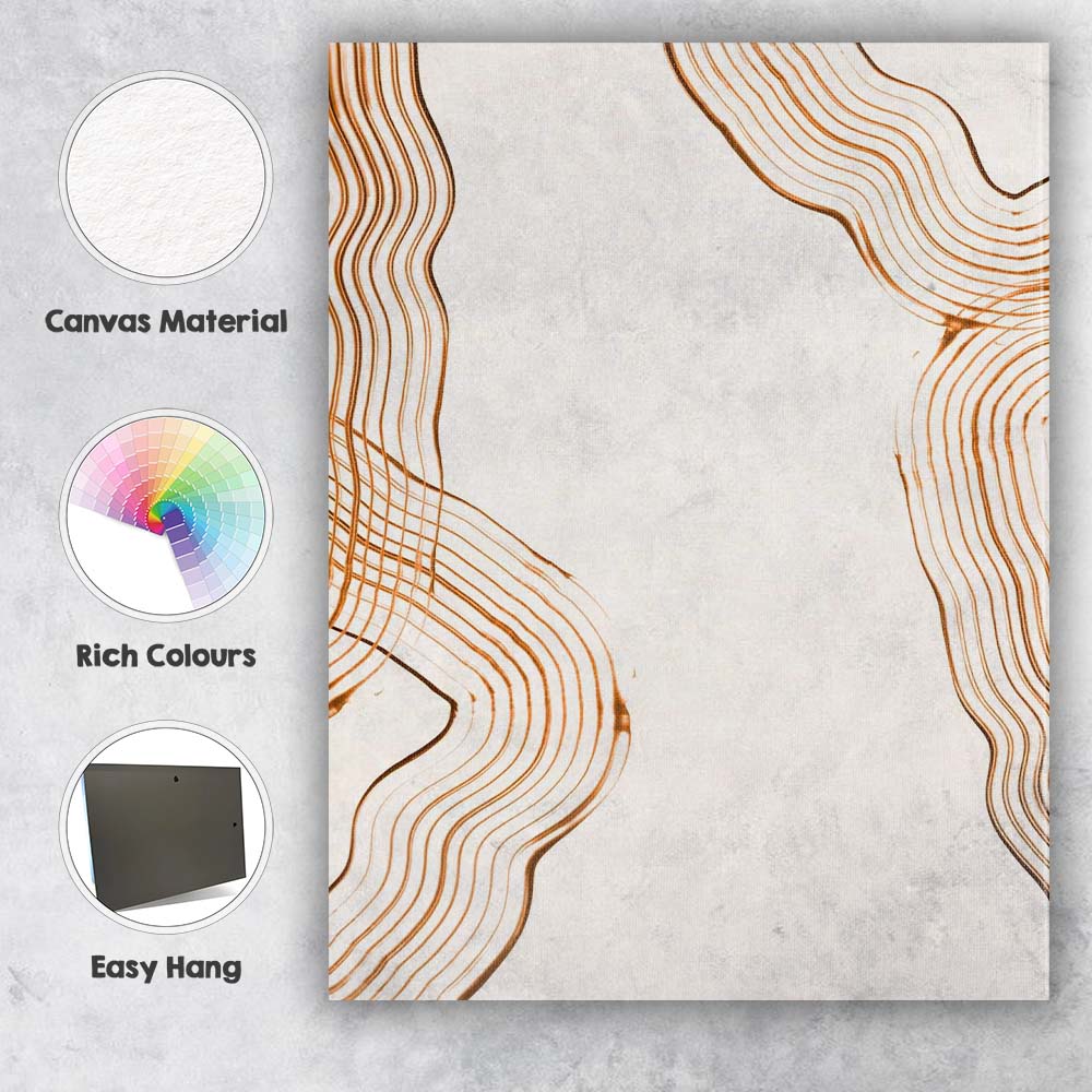 Minimalist Copper Brown Wavy Line Abstract Pattern Canvas Wall Art Print Decor Picture Ready to Hang